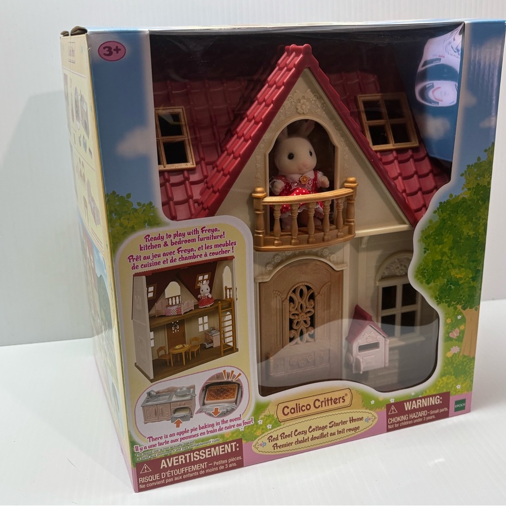 Calico Critter RED ROOF cozy cottage W/ Furtinure, Kitchen, Bed, And One Doll
